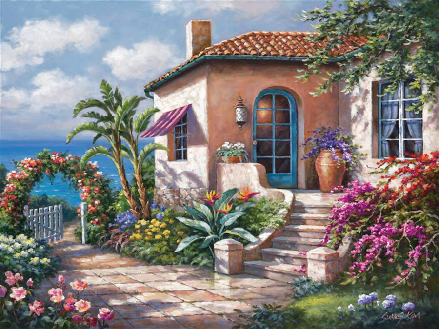 Coastal Cottage View painting - Sung Kim Coastal Cottage View art painting